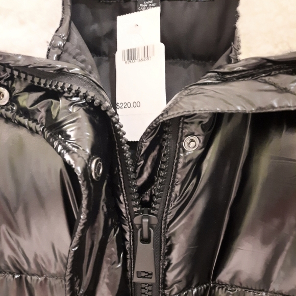 SANCTUARY Down Shearling Puffer High Shine Black Jacket Coat Sherpa Feather M - Picture 9 of 10